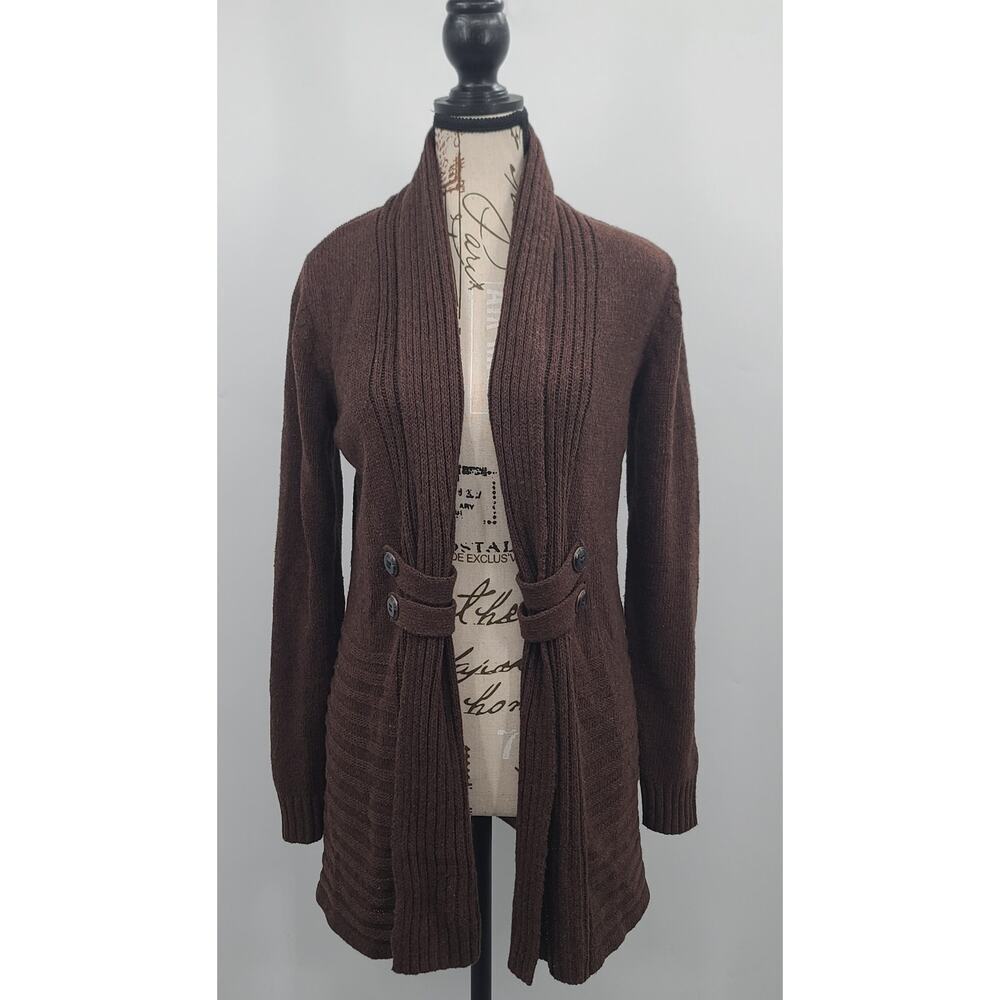 Fortune & Ivy Stitch Fix Brown open front sweater SZ small Button detail office
